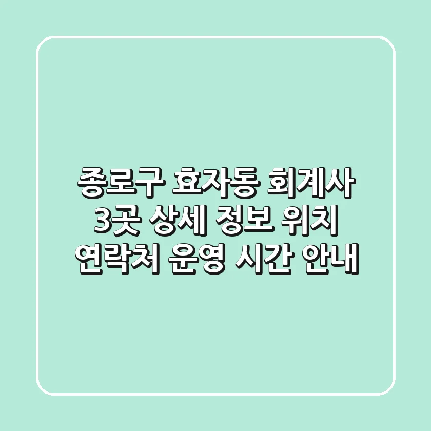 종로구 효자동 회계사 3곳 상세 정보 - 위치, 연락처, 운영 시간 안내