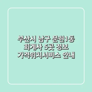 부산시 남구 문현1동 회계사 5곳 정보 - 가격/위치/서비스 안내