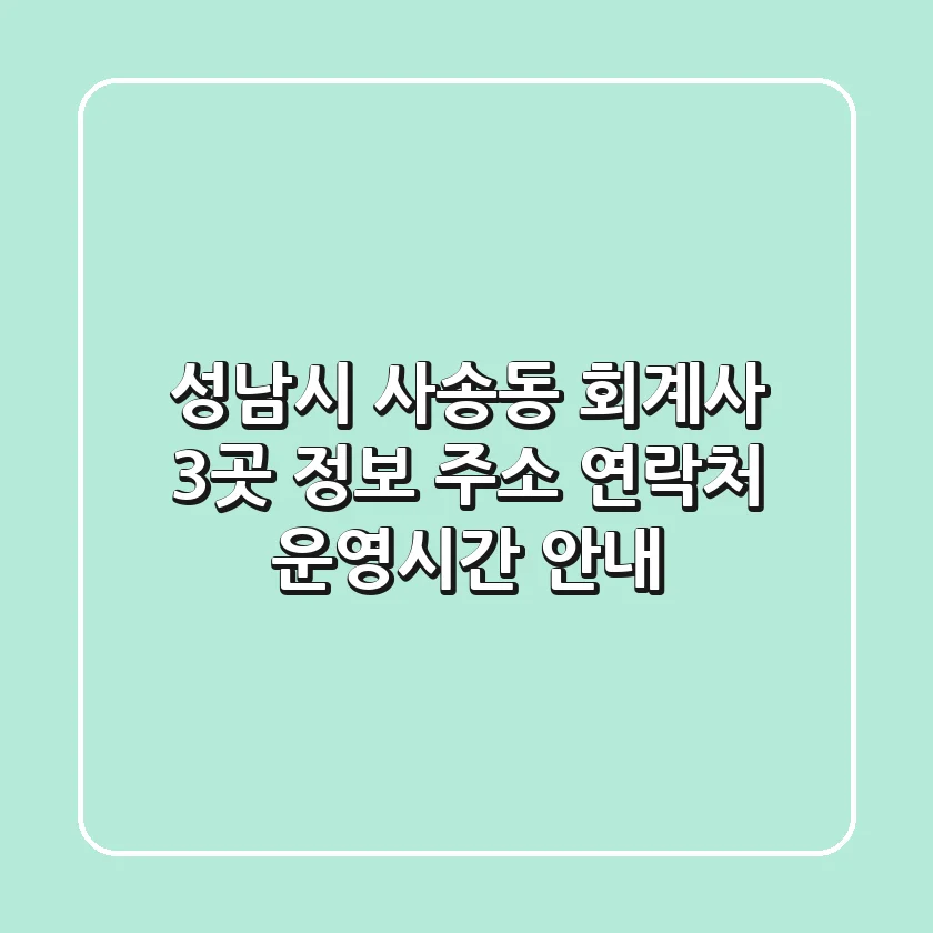 성남시 사송동 회계사 3곳 정보 - 주소, 연락처, 운영시간 안내