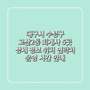 대구시 수성구 고산2동 회계사 5곳 상세 정보 - 위치, 연락처, 운영 시간 안내