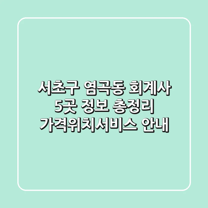 서초구 염곡동 회계사 5곳 정보 총정리 - 가격/위치/서비스 안내