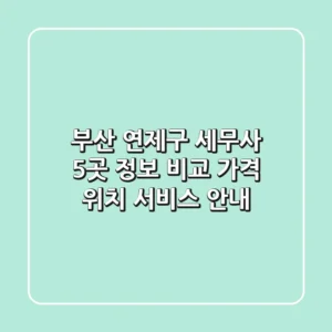 부산 연제구 세무사 5곳 정보 비교 - 가격, 위치, 서비스 안내
