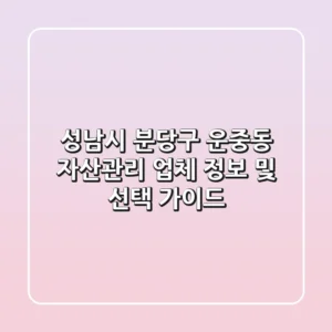 성남시 분당구 운중동 자산관리 업체 정보 및 선택 가이드