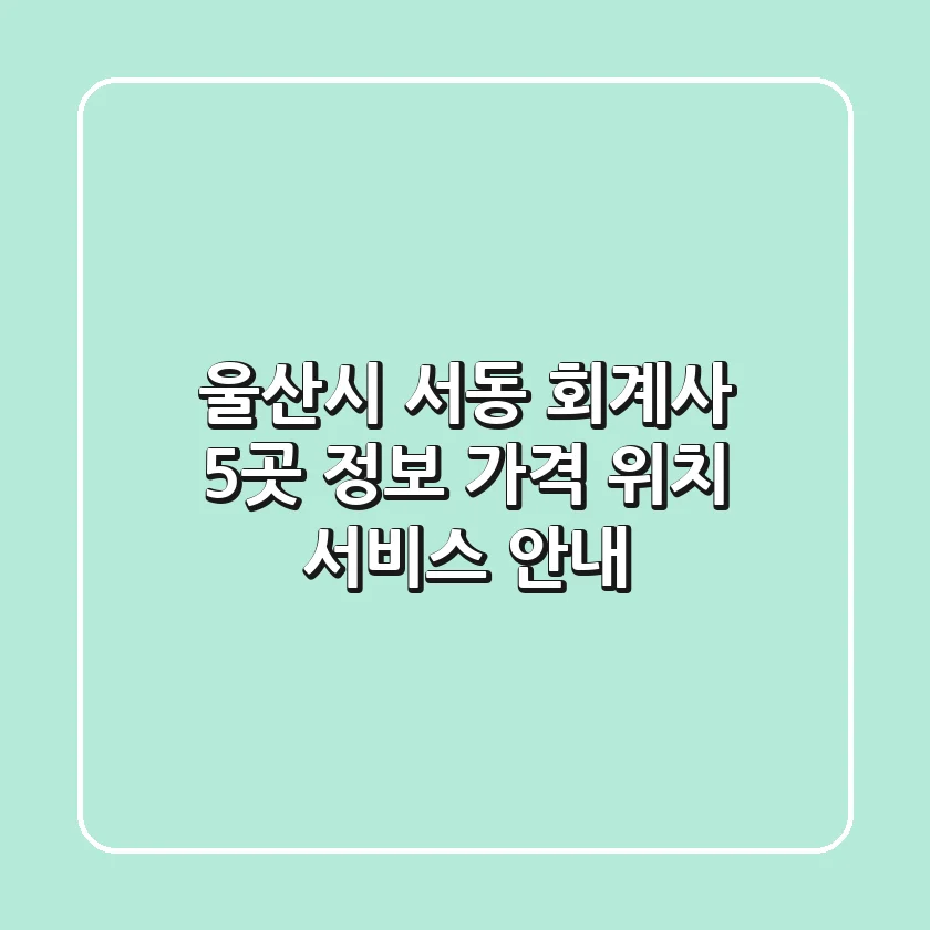 울산시 서동 회계사 5곳 정보 - 가격, 위치, 서비스 안내