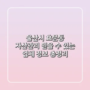 울산시 효문동 자산관리: 믿을 수 있는 업체 정보 총정리