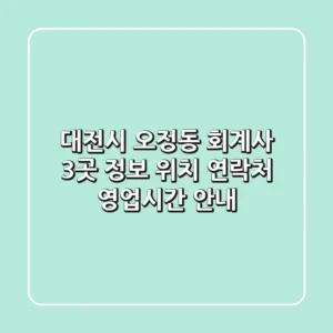 대전시 오정동 회계사 3곳 정보 - 위치, 연락처, 영업시간 안내