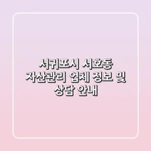 서귀포시 서호동 자산관리 업체 정보 및 상담 안내