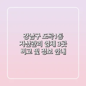강남구 도곡1동 자산관리 업체 3곳 비교 및 정보 안내