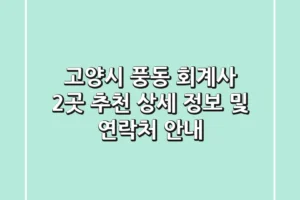 고양시 풍동 회계사 2곳 추천 – 상세 정보 및 연락처 안내