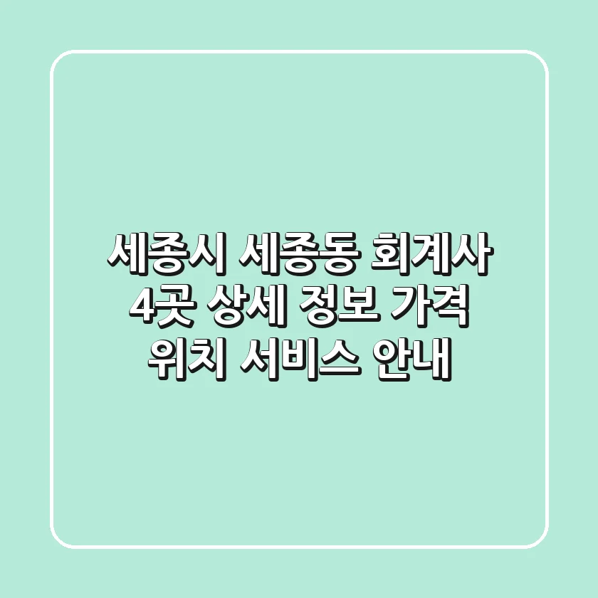세종시 세종동 회계사 4곳 상세 정보 - 가격, 위치, 서비스 안내