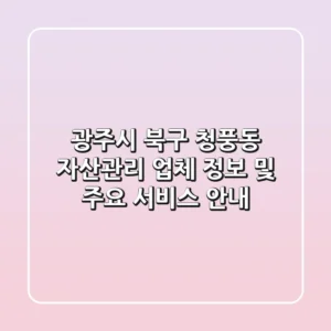 광주시 북구 청풍동 자산관리 업체 정보 및 주요 서비스 안내