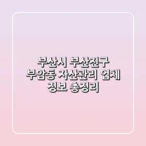 부산시 부산진구 부암동 자산관리 업체 정보 총정리